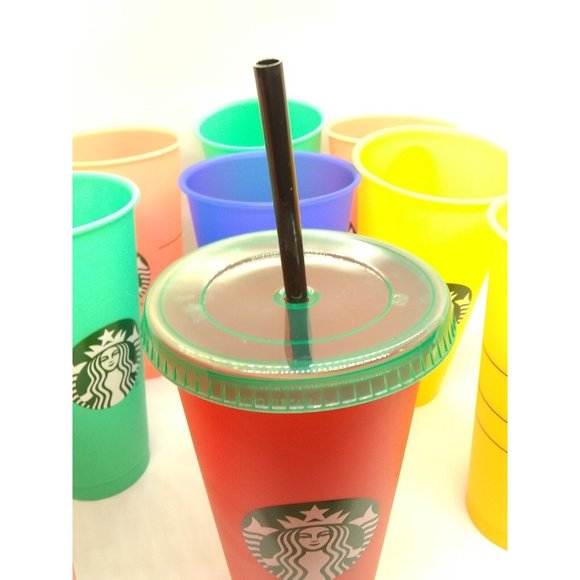 Starbucks Reusable Color Changing Cups Set Of 9 w/ ONLY 1 LID & Straw 2020 24fl - Picture 4 of 12